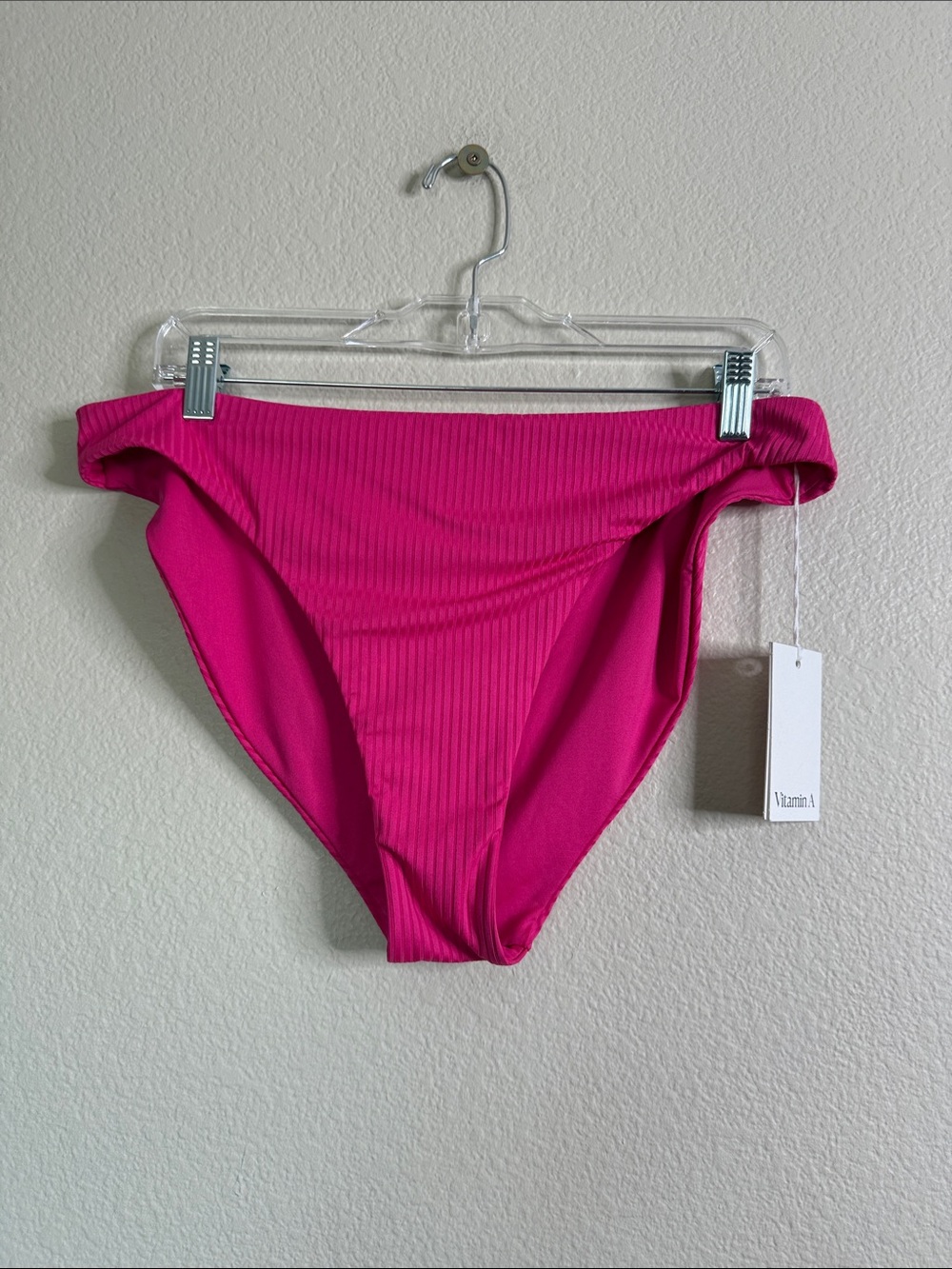 Vitamin A Ribbed High-Waist Bikini Bottom - Hot Pink XXL NWT